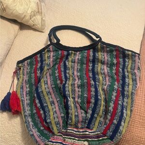 Nena and Co. Handwoven Multicolor Striped Tote Voyager Bag